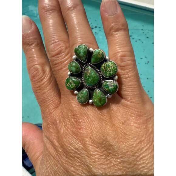 Sonoran Mountain Turquoise Southwestern Cluster Sterling Silver Statement Ring - Picture 6 of 12